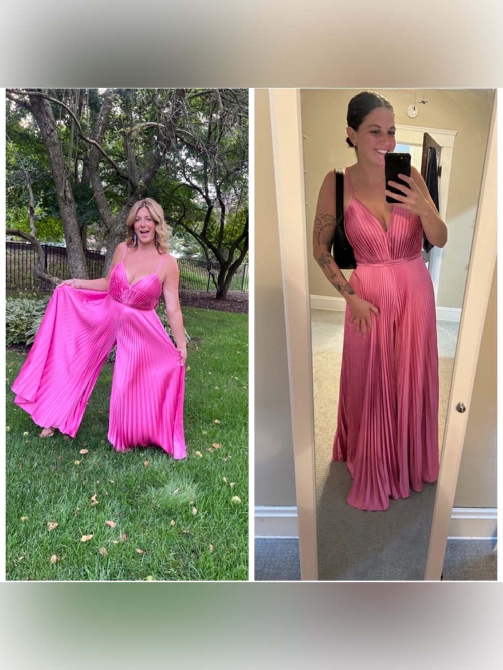 Ieena For Mac Duggal Pleated Satin Wide Leg Jumpsuit Size 6 Pink